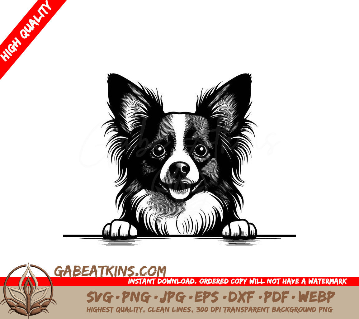 Papillon Dog SVG - Drawing with Tongue Out SVG