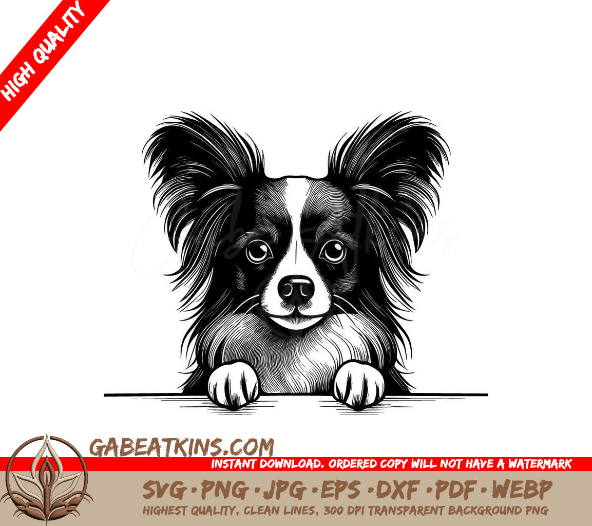 Papillon Dog SVG -  Drawing, Small Breed, Paws Up SVG