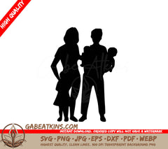 A Silhouette Of A Man And Woman Holding Two Babies SVG - Parents and Children SVG