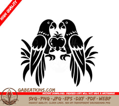 Two Parrots Holding An Apple SVG - Parrot Partners Love SVG