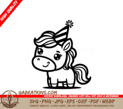 A Unicorn Wearing A Party Hat SVG - Party Pony SVG