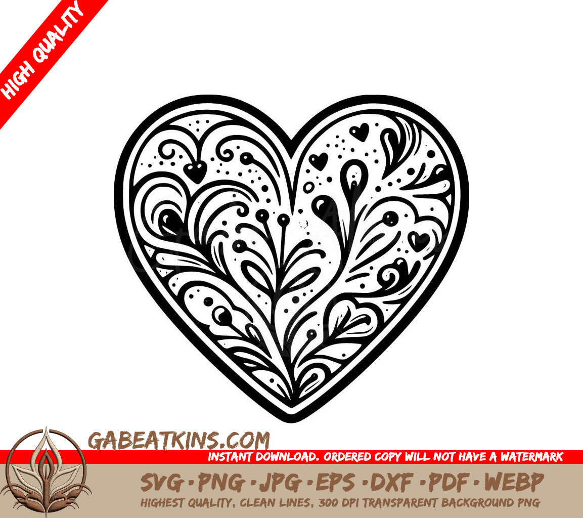 A Heart With Swirls And Hearts SVG - Patterned Heart SVG