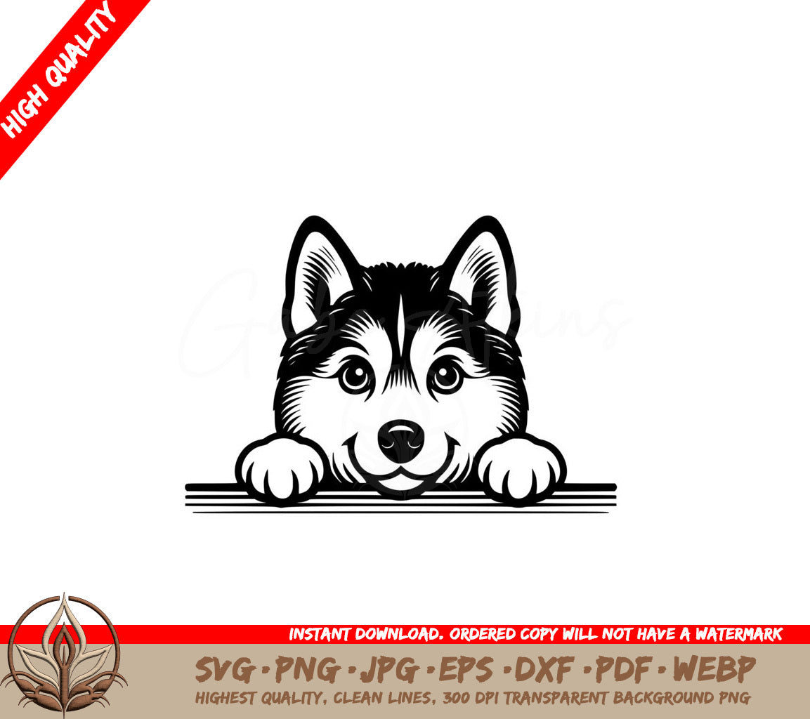 Peeking Husky Digital SVG Illustration