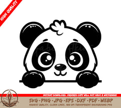 A Panda Bear Peeking Out From Behind A Sign That Says High Quality