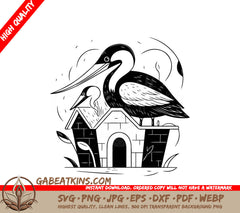 Pelican on Dog House Chimney - Doodle SVG SVG
