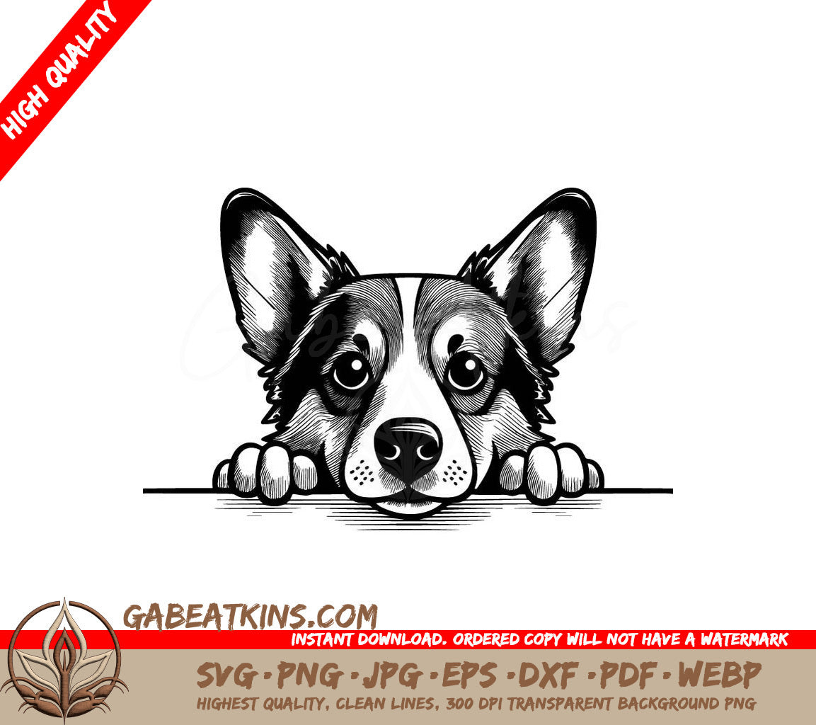 Pembroke Welsh Corgi Peeking Over Wall SVG - Drawing SVG