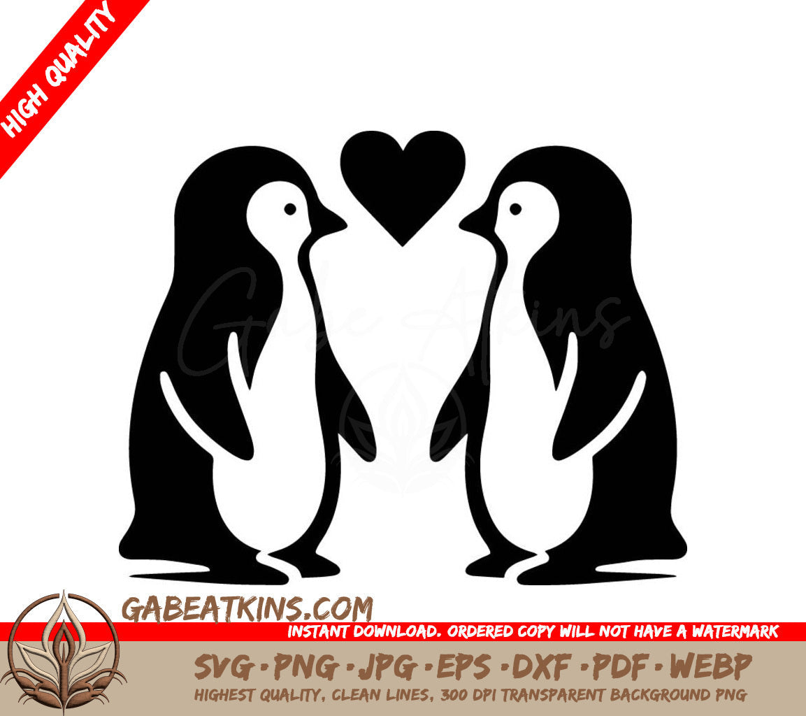 Two Penguins Are Kissing With A Heart Between Them SVG - Penguin Affection SVG