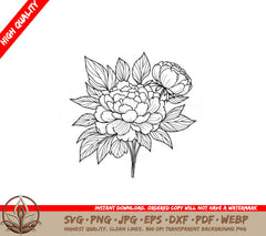 Peony Blossoms SVG PNG JPG AI PDF DXF EPS WebP - Digital Download