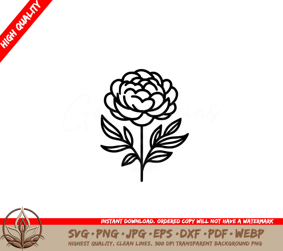 Peony Simplicity SVG PNG JPG AI PDF DXF EPS WebP Digital Cut File