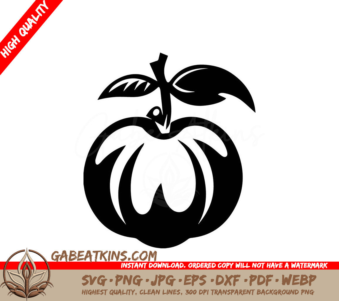 Apple with Leaf SVG - Persimmon Vector Illustration SVG