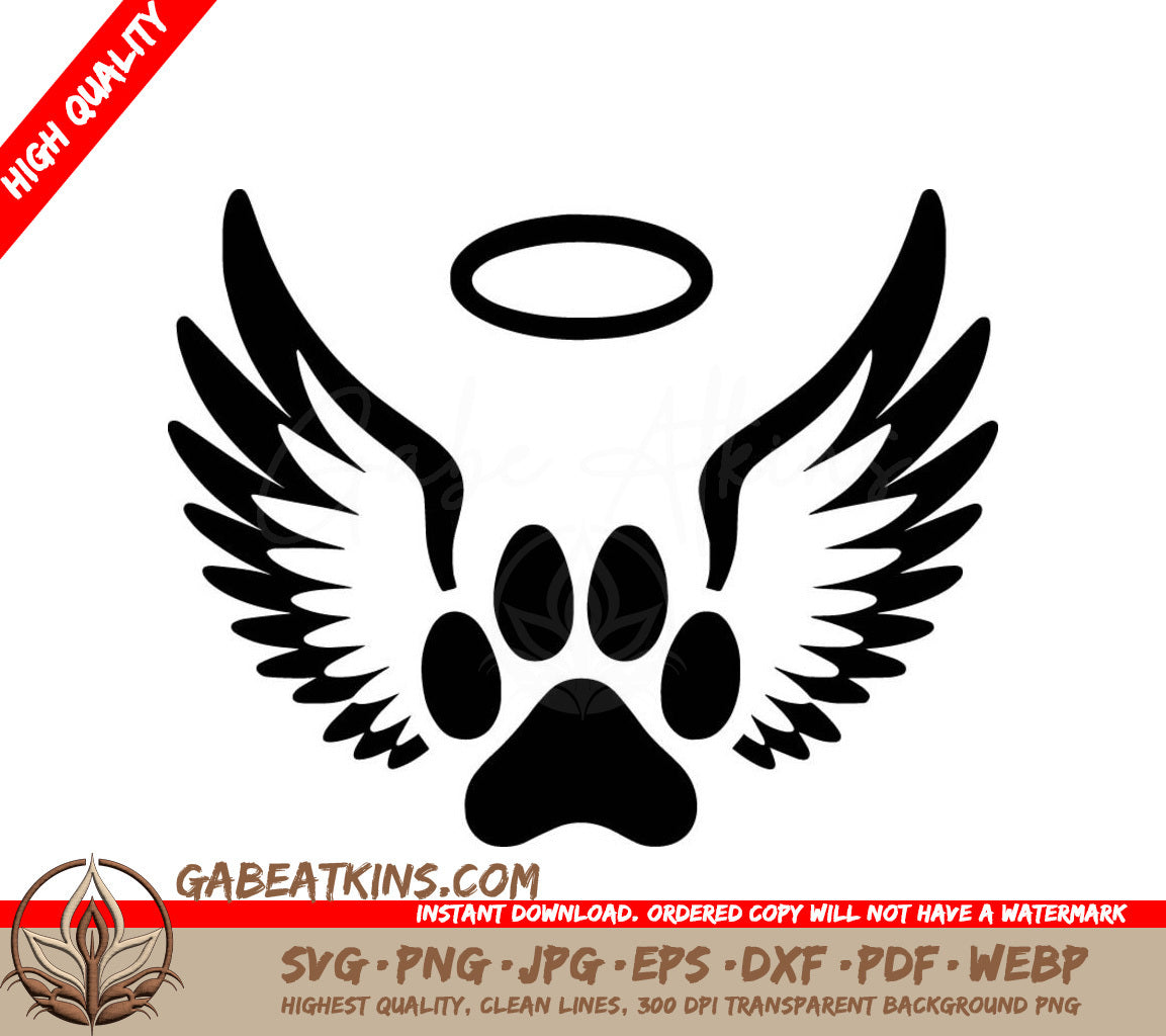 A Paw Print With Angel Wings And A Halo Above It SVG - Pet Angel Tribute SVG