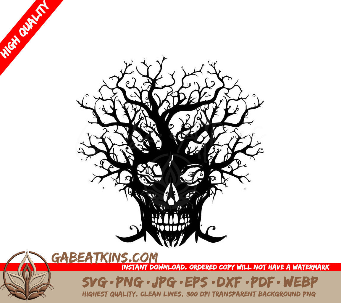 A Black And White Drawing Of A Tree Shaped Like A Skull