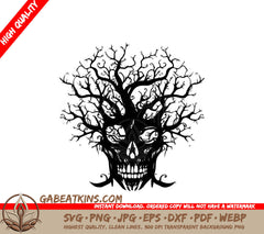 A Black And White Drawing Of A Tree Shaped Like A Skull