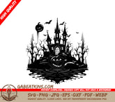 Haunted Castle Halloween SVG  Pumpkin & Bats Design SVG
