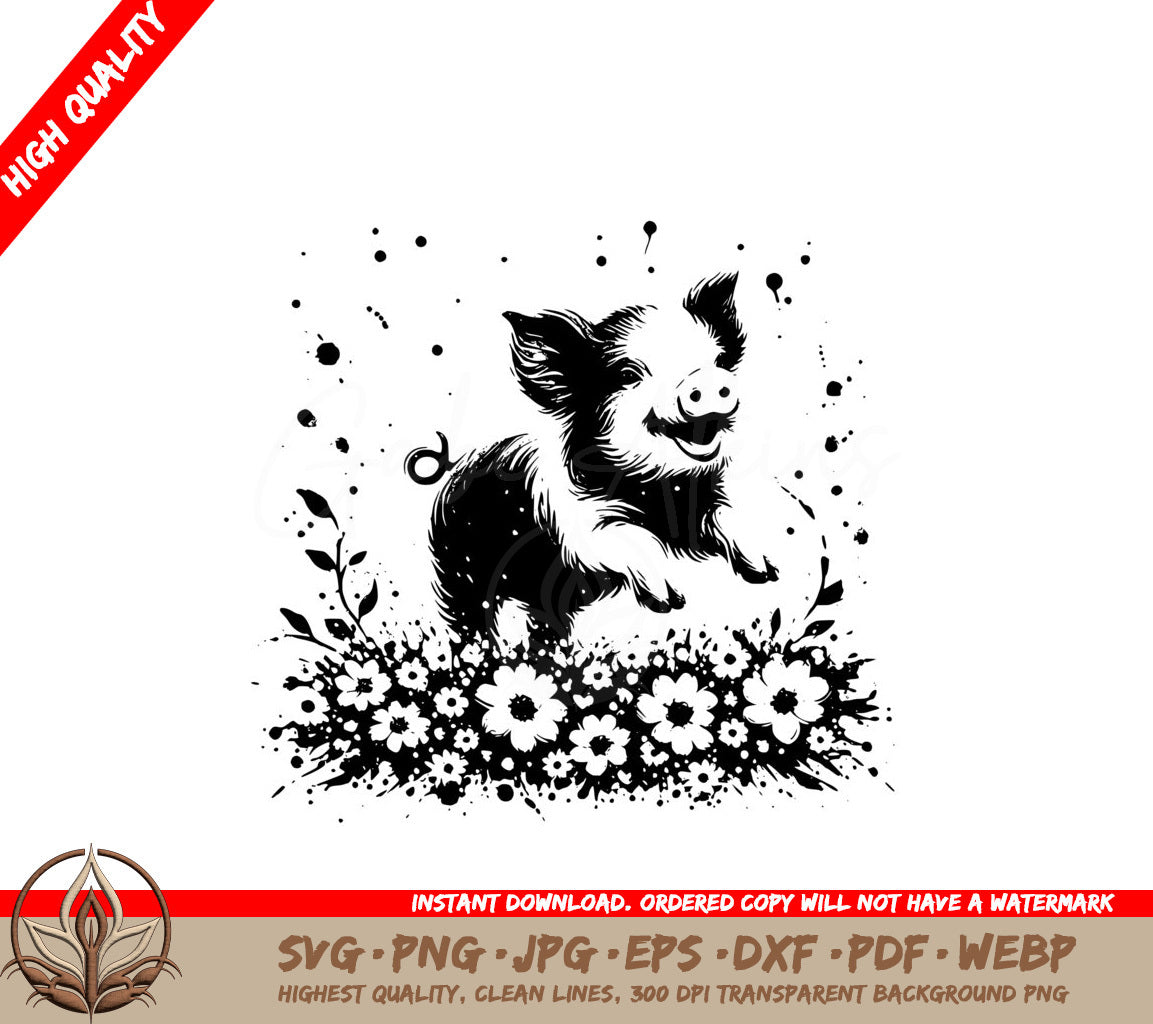 Piglet Flower Jump SVG PNG JPG AI PDF DXF EPS and WebP - Digital Download