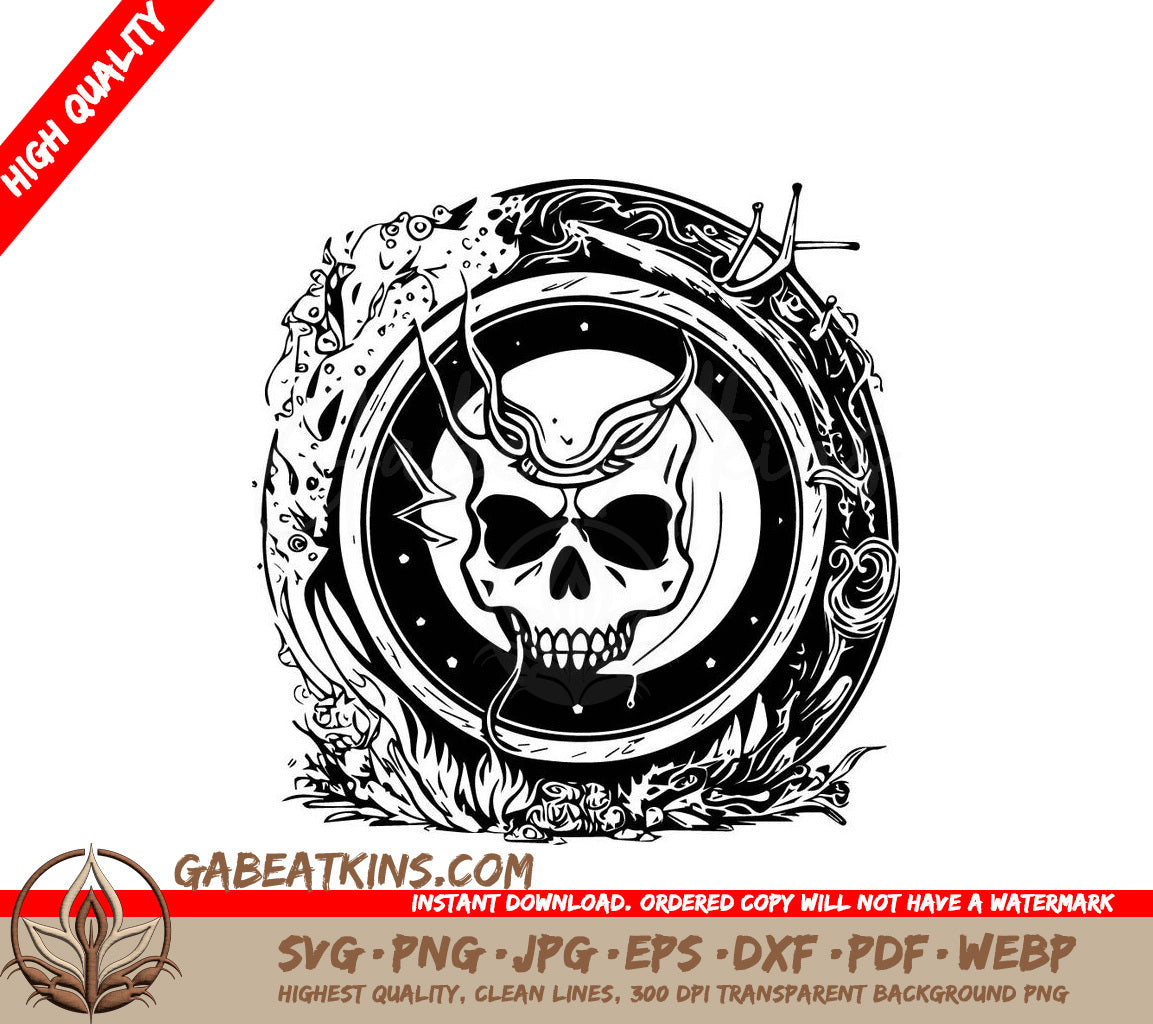 Pirate Skull with Horns Circle SVG - Design SVG