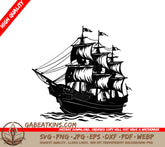 Sailboat SVG - Pirate Ship Silhouette in the Ocean SVG