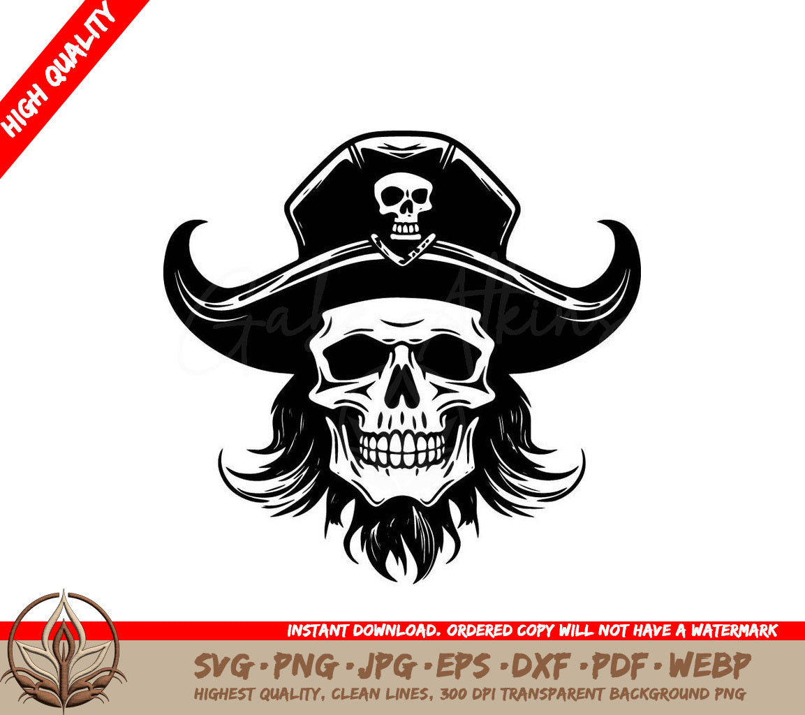 A Black And White Drawing Of A Skull Wearing A Pirate Hat