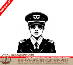 A Pilot Wearing Sunglasses And A Hat SVG - Plane Pilot SVG