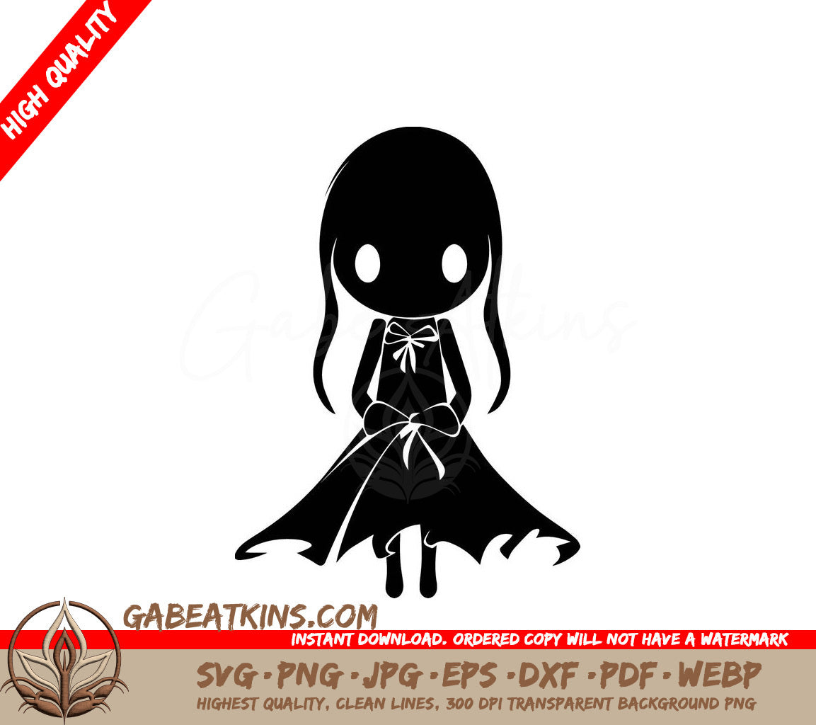 Cute Halloween Girl SVG Playful Poltergeist in Dress - Haunted Hat Design Element SVG