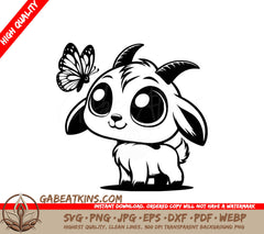Playful Goat and Butterfly SVG -  A Goat And A Butterfly