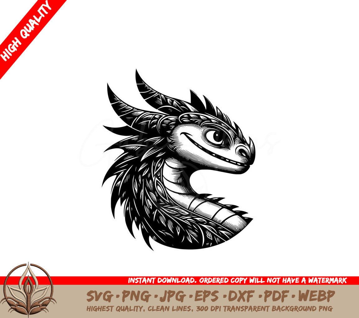 Plumed Dragon Stare SVG PNG JPG AI PDF DXF EPS and WebP Digital Download