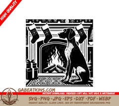 A Dog Sitting In Front Of A Fireplace SVG - Pointer by Fireplace SVG