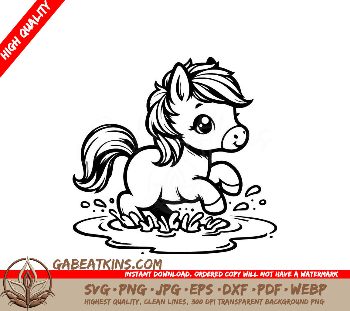 A Pony Running Through A Puddle SVG - Pony Puddle Trot SVG