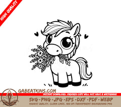 A Pony Holding A Bouquet Of Flowers SVG - Pony with Flowers SVG