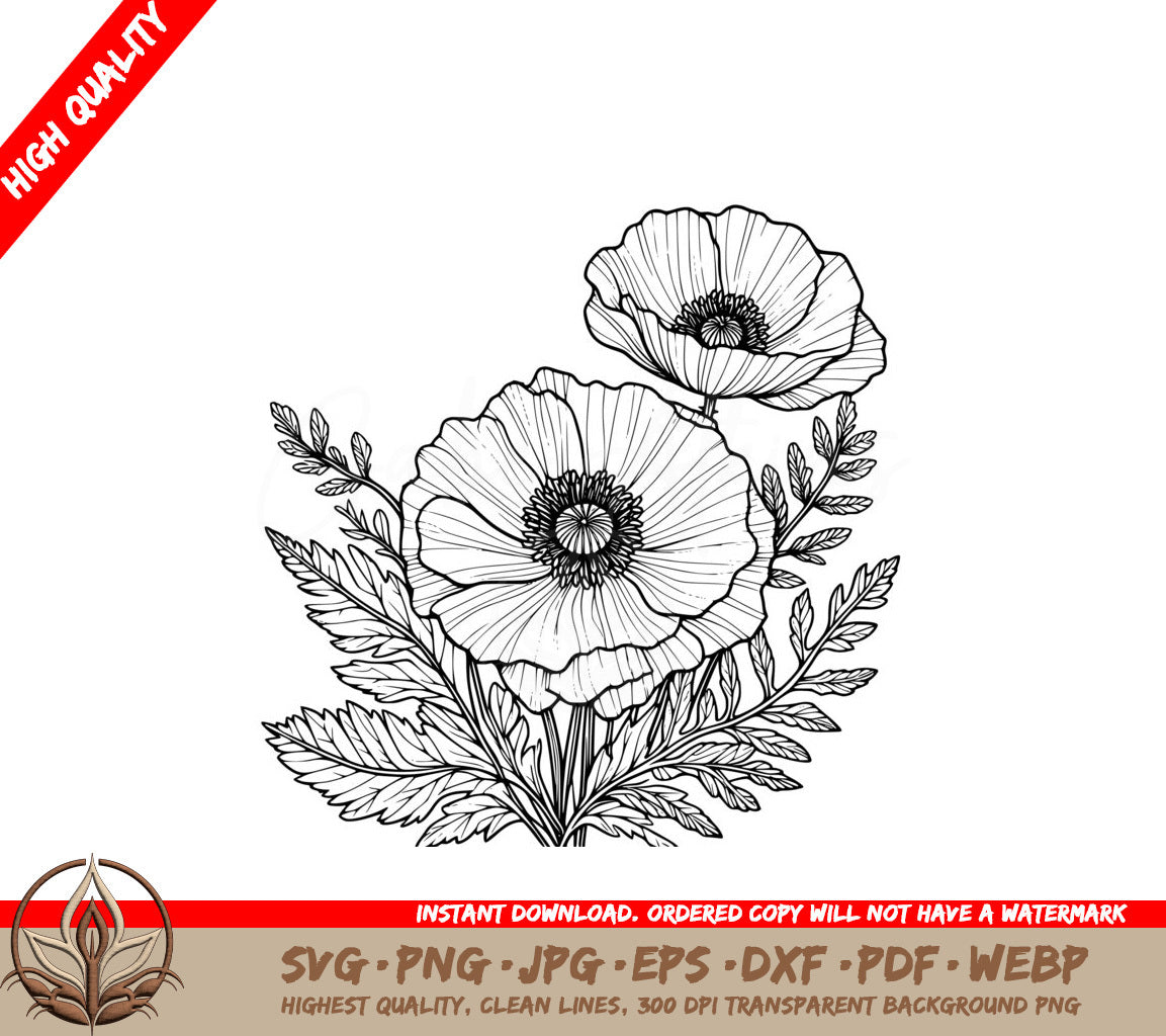 Poppy Flowers SVG PNG JPG AI PDF DXF EPS and WebP - Digital Download
