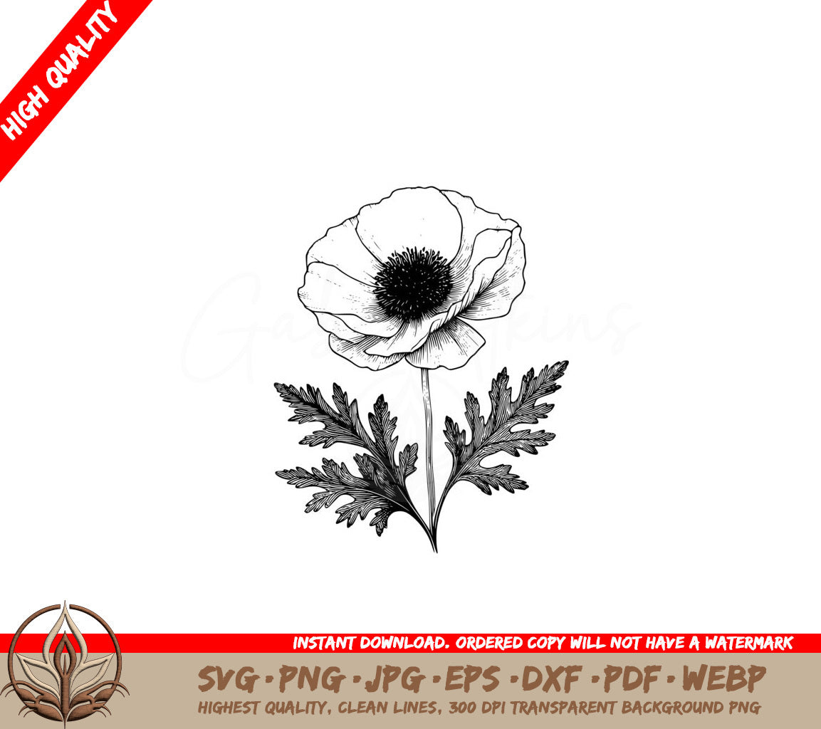 Poppy Perfection - Digital Design Cut File SVG PNG JPG AI PDF DXF EPS WebP