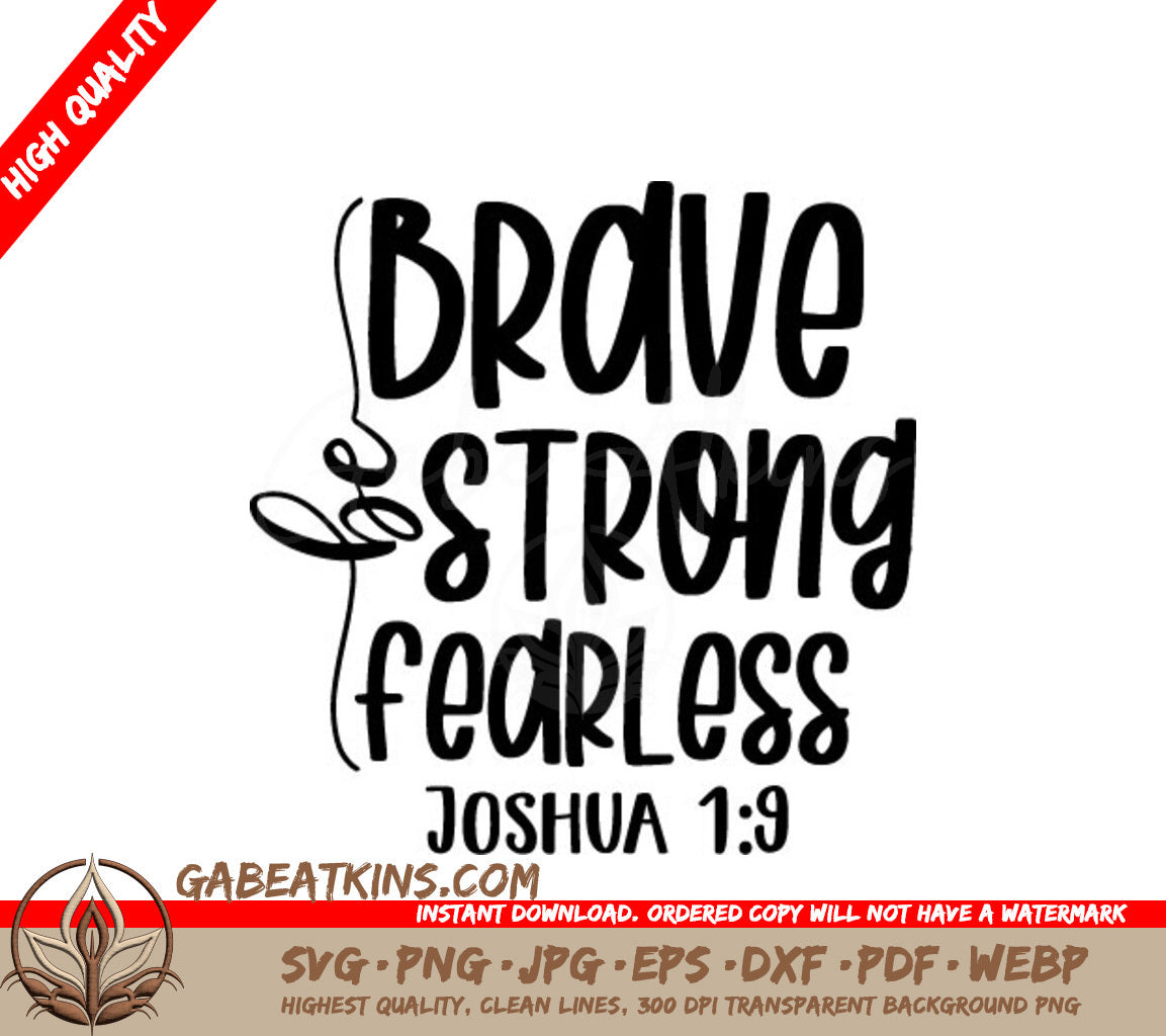 Brave Strong Fearless Bible Verse SVG - Joshua 19 - Positive Quote SVG