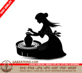 Pottery Wheel Silhouette SVG Woman Making a Vase SVG