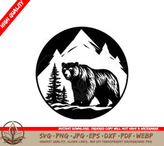 A Bear In A Circle With Mountains In The Background