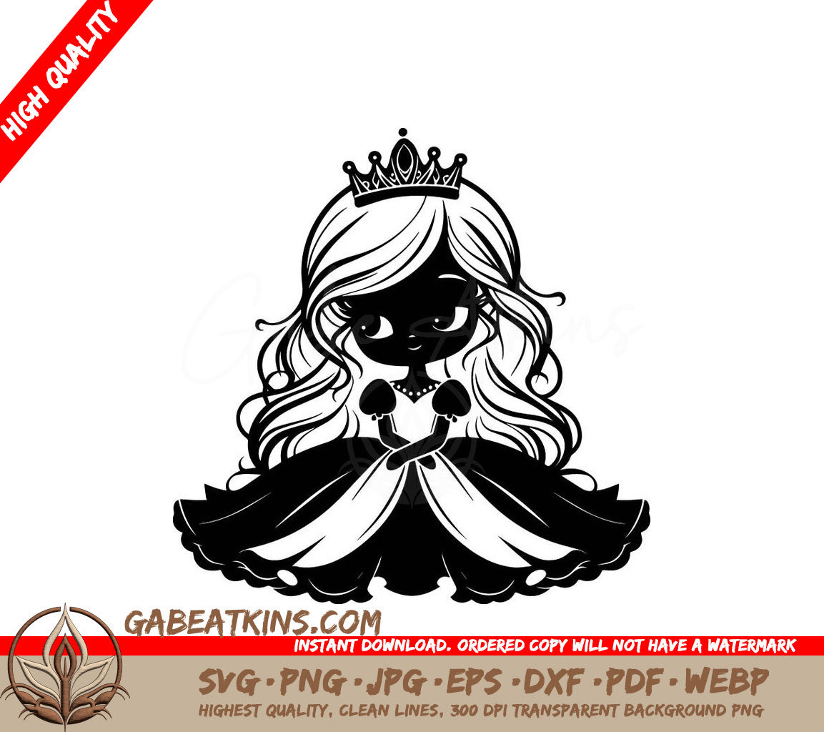 Princess Crown Silhouette SVG - Cute Anime Kawaii Coloring Page SVG