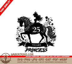 Princess Riding Horse with Number 25 SVG Silhouette Vector SVG
