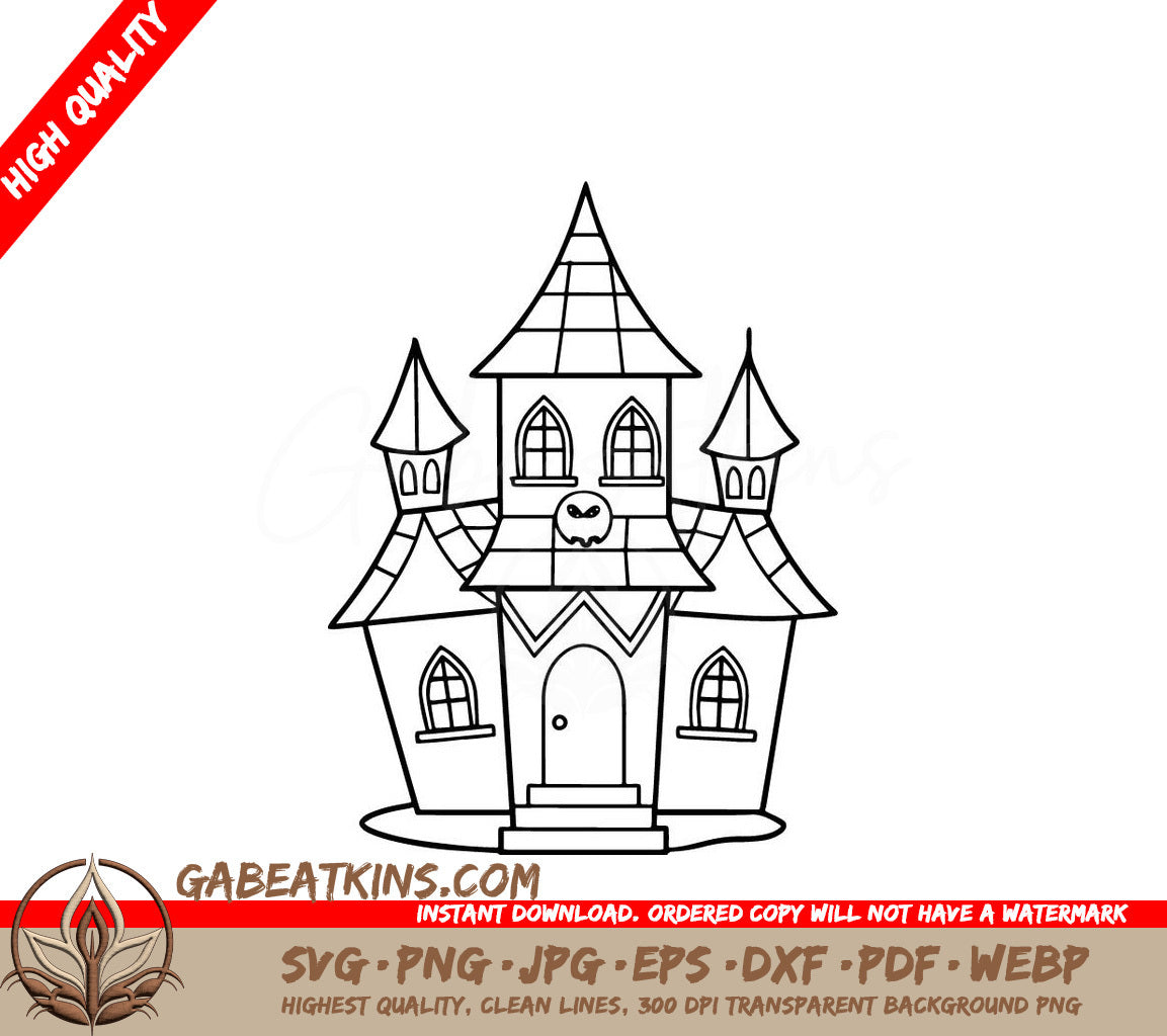 Haunted House Pumpkin SVG - Drawing SVG