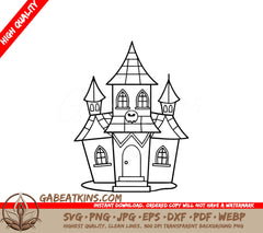 Haunted House Pumpkin SVG - Drawing SVG