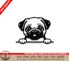 Pug Peeking SVG PNG JPG AI PDF DXF EPS WebP - Digital Download