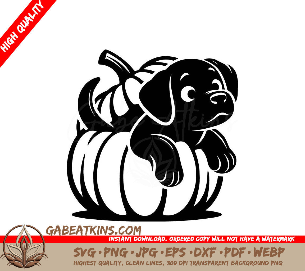 A Black And White Drawing Of A Puppy In A Pumpkin