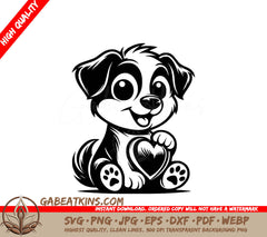 A Puppy Holding A Heart SVG - Puppy Love SVG