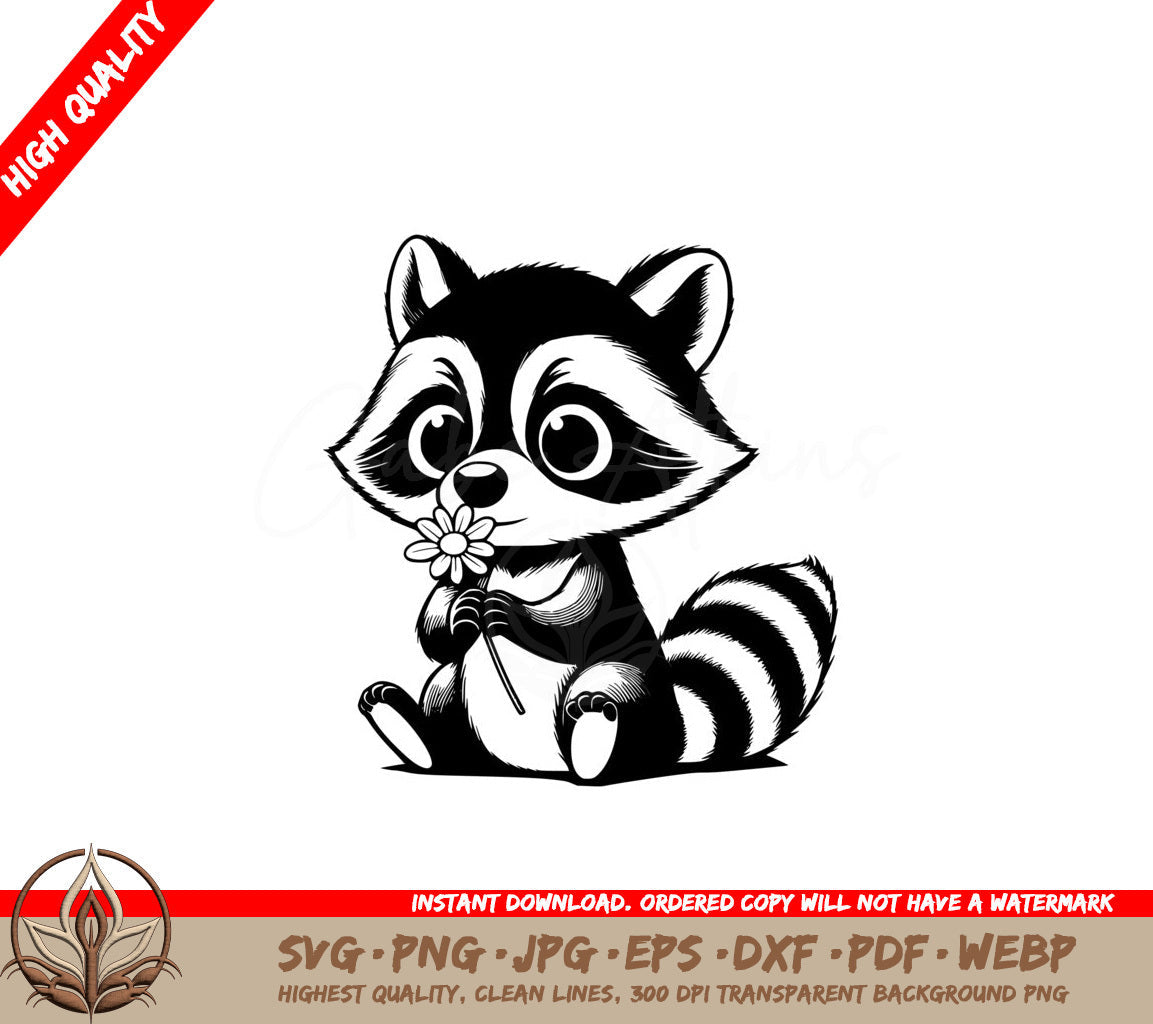 Raccoon Blossom SVG PNG JPG AI PDF DXF EPS WebP Digital Download