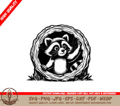 Raccoon Log Peek SVG PNG JPG AI PDF DXF EPS WebP - Digital Download