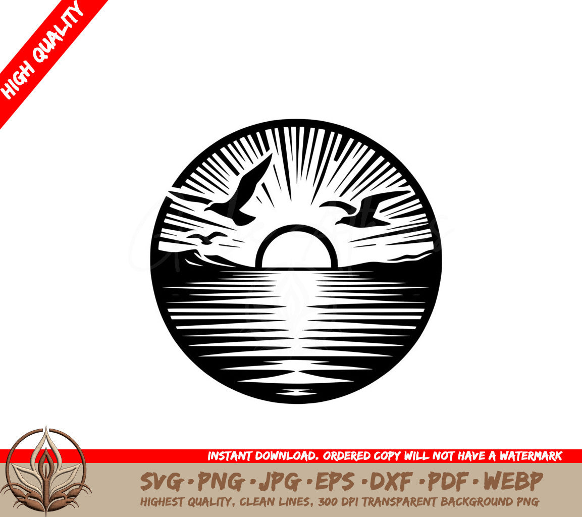 Radiant Sunset Birds SVG PNG JPG AI PDF DXF EPS WebP Digital Download
