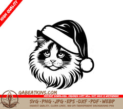 A Cat Wearing A Santa Hat SVG - Ragdoll Cat Santa Hat SVG