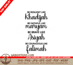 Ramadan Muslim Women Strength SVG Khadijah, Maryam, Asiyah, Fatimah SVG
