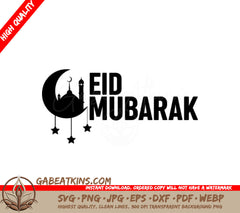 Eid Mubarak Crescent Moon & Stars SVG Design SVG