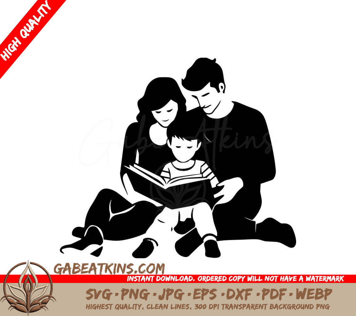 A Family Reading A Book SVG - Reading Together SVG