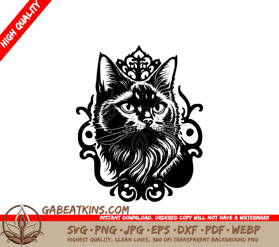A Cat With A Crown On Its Head SVG - Regal Cat SVG