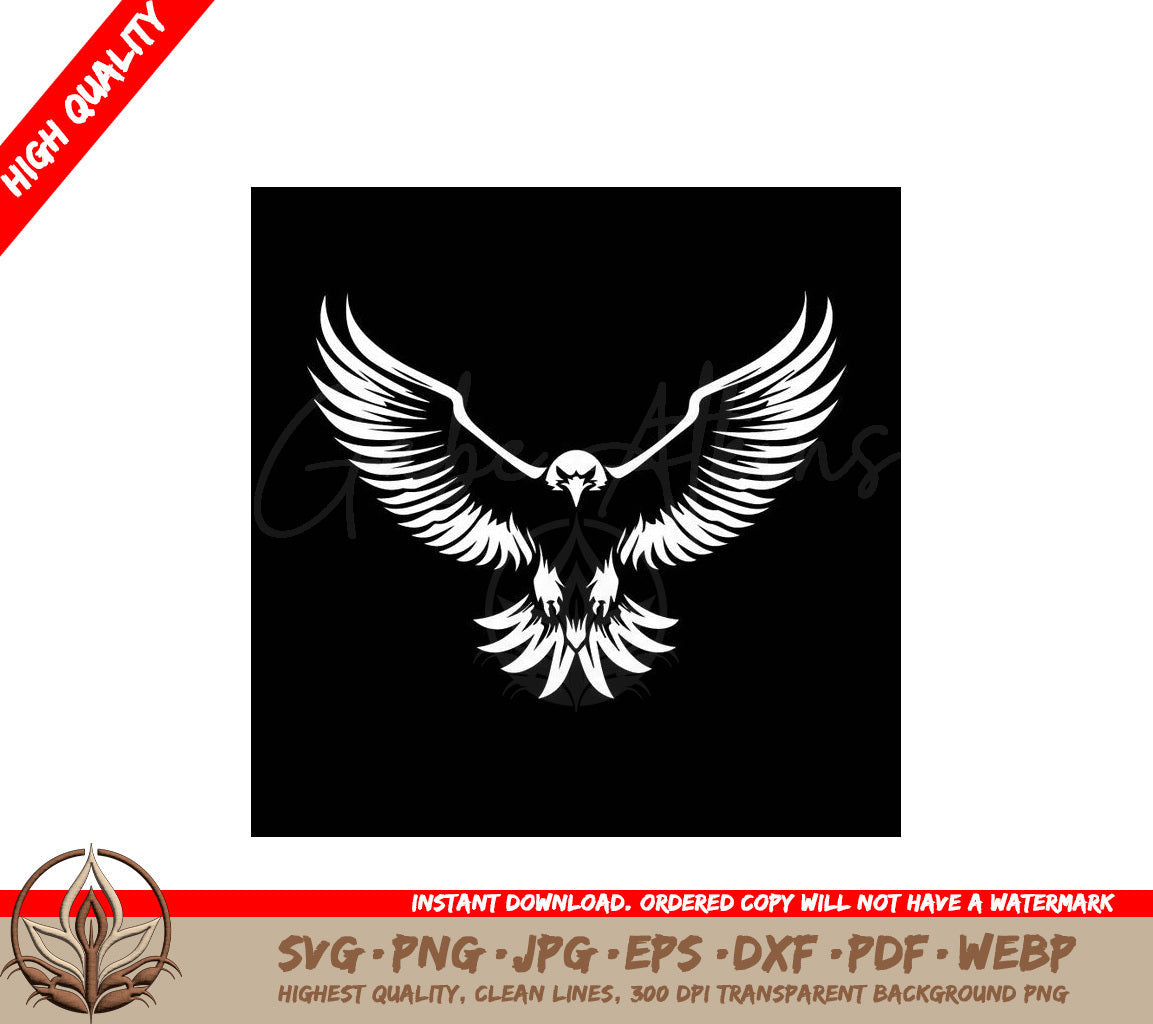 A White Eagle With Its Wings Outstretched On A Black Background